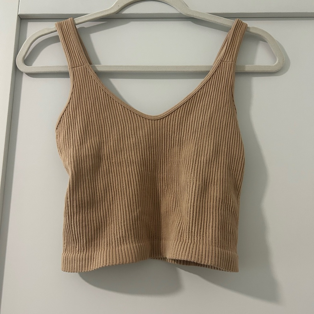 Anemone Ribbed Tan Crop Top